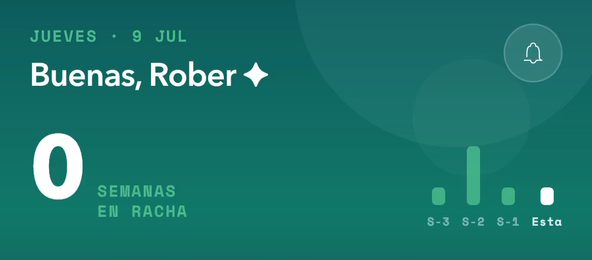 Home — greeting and streak (real app)