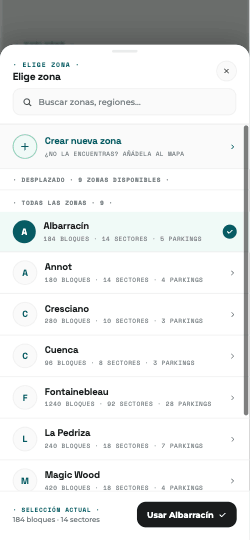 Explore — zone selector (real app)